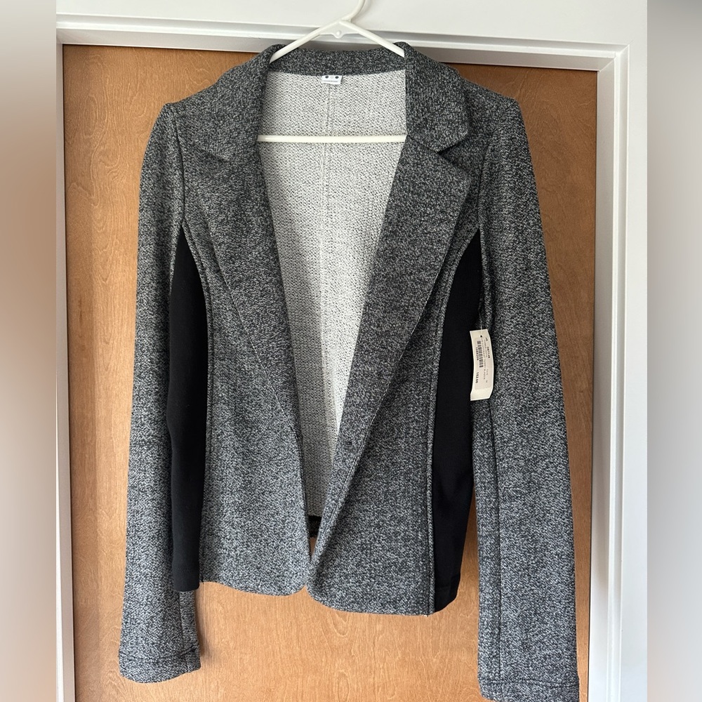 NWT Three Dots Women’s Soft Heather Gray and Black One-Button Blazer - Medium